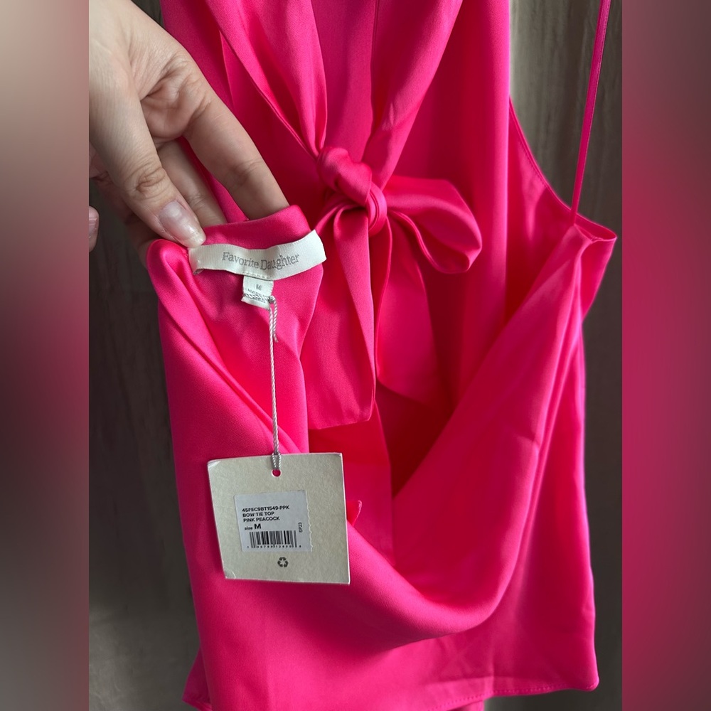 Favorite Daughter peacock pink bow tie halter neck open back top - Picture 7 of 8